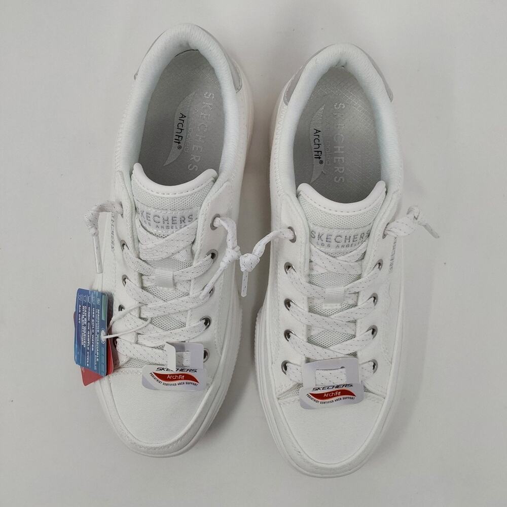 Skechers Arch Fit Arcade Glitzle Women's 7 White Silver Sneakers 190214 NIB - Picture 3 of 16
